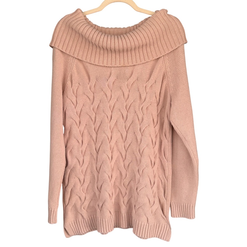 A5 Calvin Klein Sweater Cable Knit Cowl Neck‎ Y2K Vintage Dusty Rose Pink L